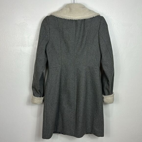 DKNY Wool Blend Asymmetrical Fleece Trimmed Coat In Gray Size 2 - Picture 4 of 13